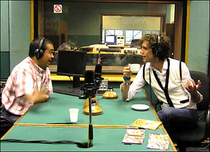 Outlook presenter Fred Dove interviewing the pop star Mika