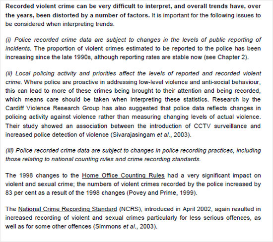 Quote from Home Office crime statistics document