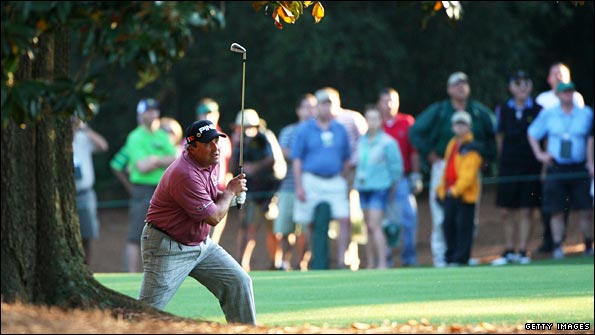 Cabrera watches his shot on the 18th