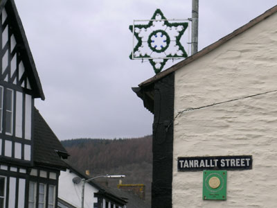 Christmas lights in Machynlleth in February