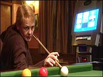 Trudy playing snooker