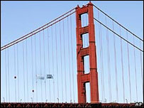 Cartazes pró-Tibete na Golden Gate, em São Francisco