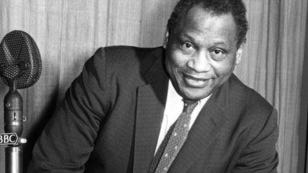 Black and white photograph of Paul Robeson, taken in 1958.