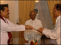 Sarath Amunugama swearing in as the Acting Finance Minister