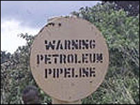 Aviso sobre existência de oleoduto