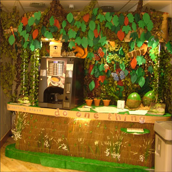 Woodland exhibition installation on coffee cart