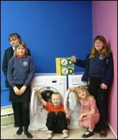 Children with washing machine