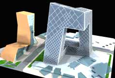image: CCTV TV station & headquarters, Beijing computer model axo, by Rem Koolhaus