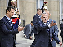 Lübnan lideri Mişel Süleyman ve Suriye lideri Beşar Esad