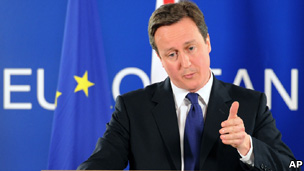 UK Prime Minister David Cameron speaking at a press conference following an EU summit meeting in Brussels
