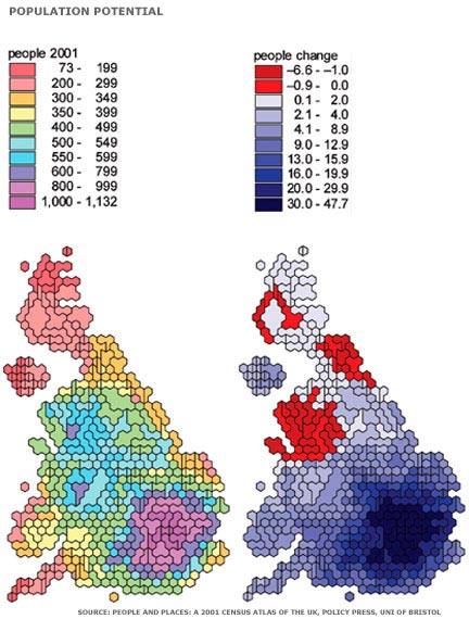 Maps showing population potential
