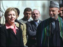 هيلاری کلينتون و حامد کرزی