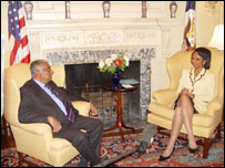 US Secretary of State Condoleeza Rice with Sri Lankan Foreign Minister Laksman Kadirgamar