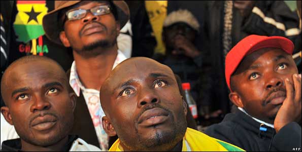 Football supporters backing Ghana in Yeoville, Johannesburg