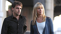 Dr Christian King (Emun Elliott) sends more images to DI Rebecca Flint (Tamzin Outhwaite)