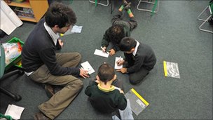 Primary school teacher with children