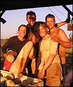 Claire and her melon picking colleagues