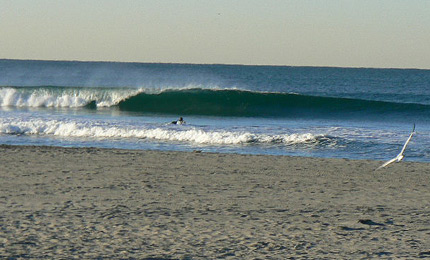 Kerry finds more Pacific glass for himself. "Cold. Water was in the low fifties. Lots of dolphins in the water. One of them even snaked me on a wave…too cool! " Great to see global surfage of all sorts. Pic: Mekenas 1/07