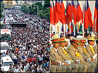 एक ओर प्रदर्शन दूसरी ओर सैन्य शासक