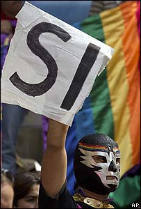 Manifestante comemora aprovação da lei de parceria civil no México