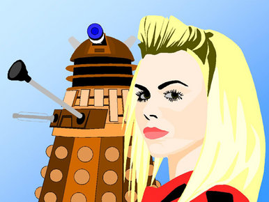 Cartoon dalek and rose