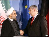 يوشکا فيشر، وزير خارجه آلمان و حسن روحانی، دبير شورای عالی امنيت ملی ايران