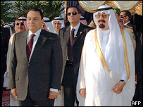 Hosni Mubarak, presidente do Egito, e o rei Abdullah, da Arábia Saudita (arquivo)