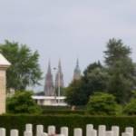 Commonwealth War Graves Commission Cemetery, Bayeux, Normandy, looking towards the Cathedral. Private Andrew Mackin, from Whitehaven, Cumbria is one of those buried here. Andrew was in the Hallamshire Battalion, York and Lancaster Regiment and died on 3rd July 1944.