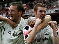 Celebrations follow Stephen Pearson's goal