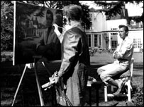 Olga Lehmann painting Dirk Bogarde (Photo copyright Paul Huson)