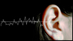 An ear showing graphic sound waves