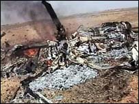 Destroços do helicóptero búlgaro no Iraque