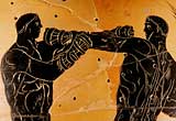 Detail taken from Panathenaic amphora showing a boxing contest, c 336 BC 