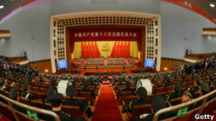 Interior view of the Great Hall of the People during the closing ceremony of the 2012 Party Congress