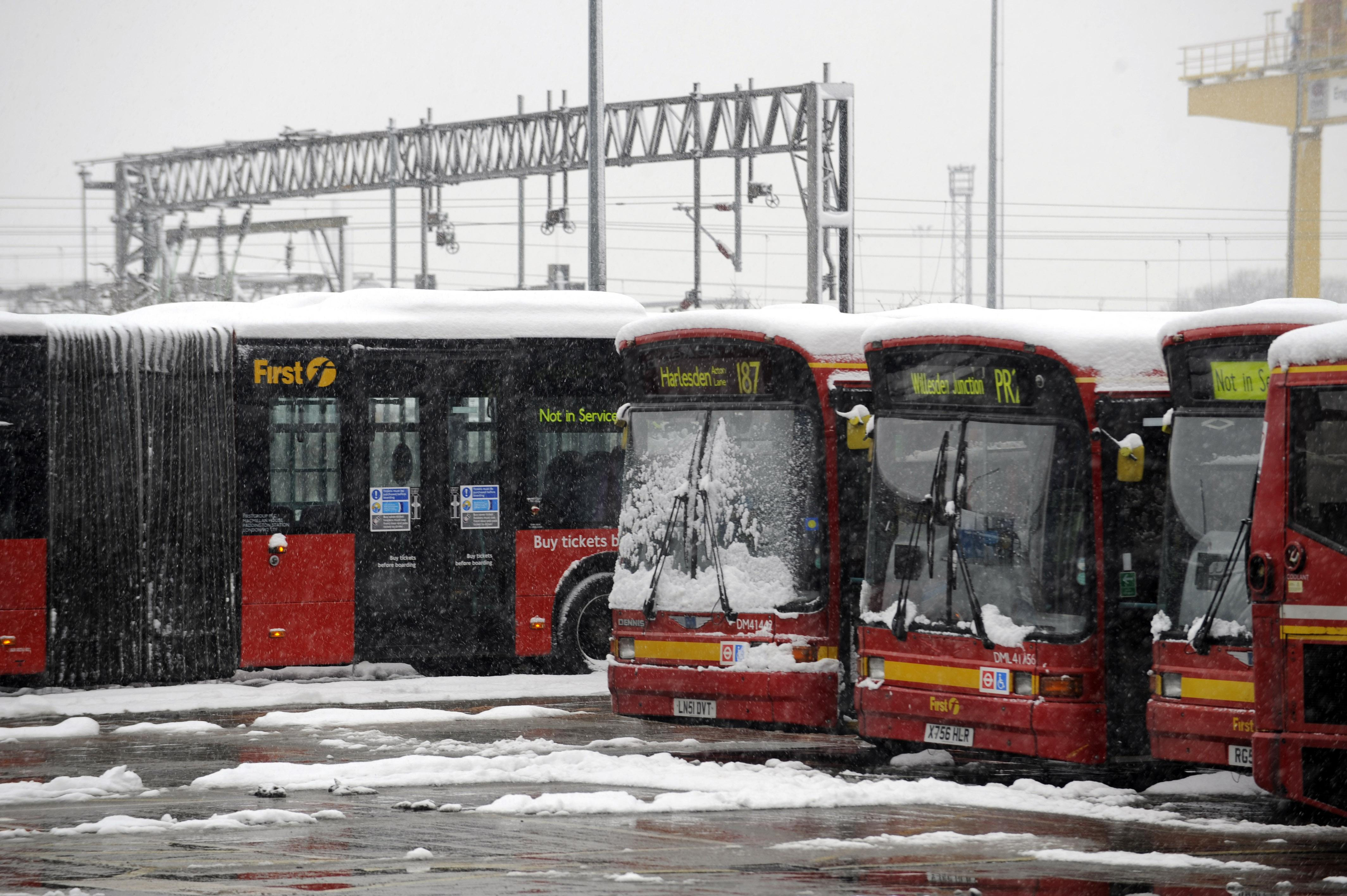 London buses out of service in snow