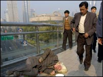 a homeless man on the street