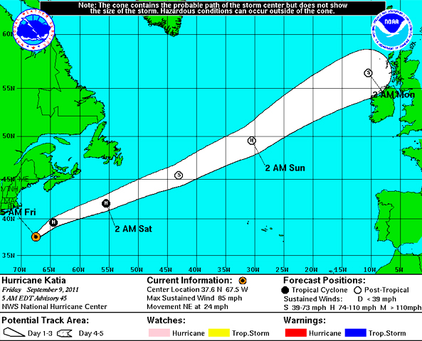 hurricane katia 4 day forecast cone and track