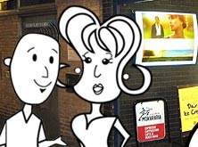 Michal and Alice outside the cinema