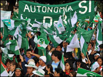 Protesto em Santa Cruz, na Bolívia