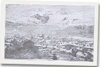 Y Fronllwyd a'i Chriw, a Bethesda yn wyn (Llun gan Melanie Lewis)