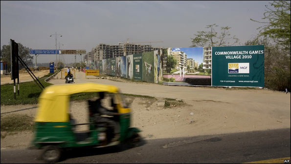 The athletes' village under construction in Delhi in February 2009