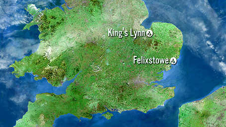 Map showing King's Lynn to Felixstowe