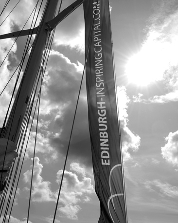 Banner on the forestay of Edinburgh Inspiring Capital