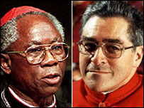 Francis Arinze z Nigérie (vlevo) a Jean-Marie Lustiger (vpravo) 