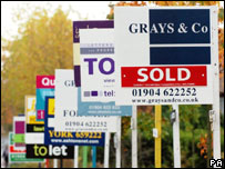 Placas de imobiliárias na Grã-Bretanha
