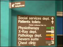 Signs at Worcester Royal Infirmary