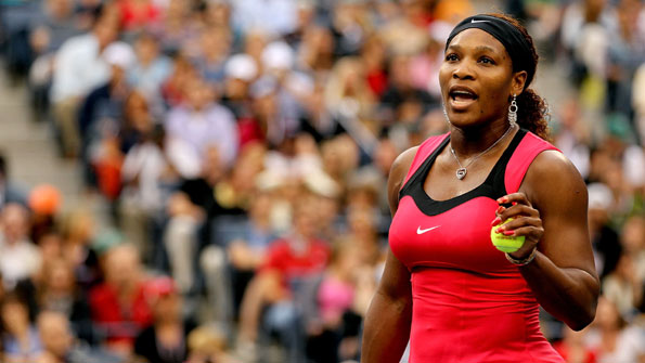 Serena Williams argues with the umpire during the US Open women's singles final