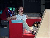 Iain reading the computer screen