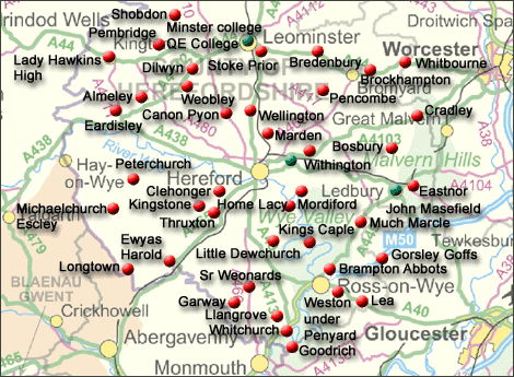 Map of Herefordshire