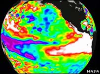 Imagem do fenômeno El Niño colorizada pela Nasa
